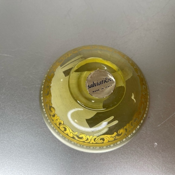 SALVIATI & C MURANO HAND PAINTED VENETIAN GLASS TRINKET DISH Bowl Yellow Italy - Picture 3 of 6